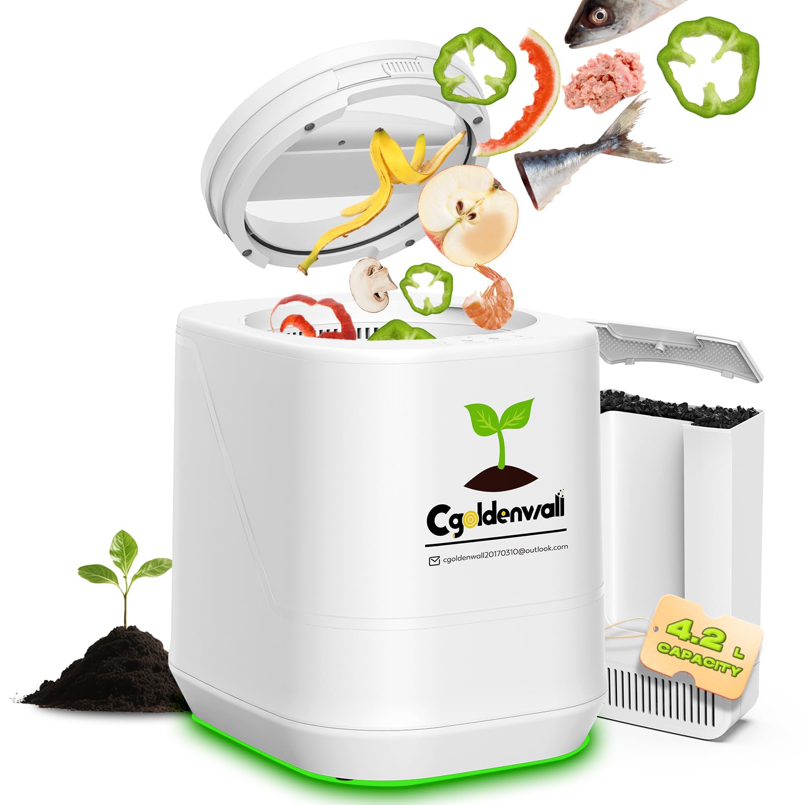 CGOLDENWALL Electric Kitchen Composter 4.2L, White