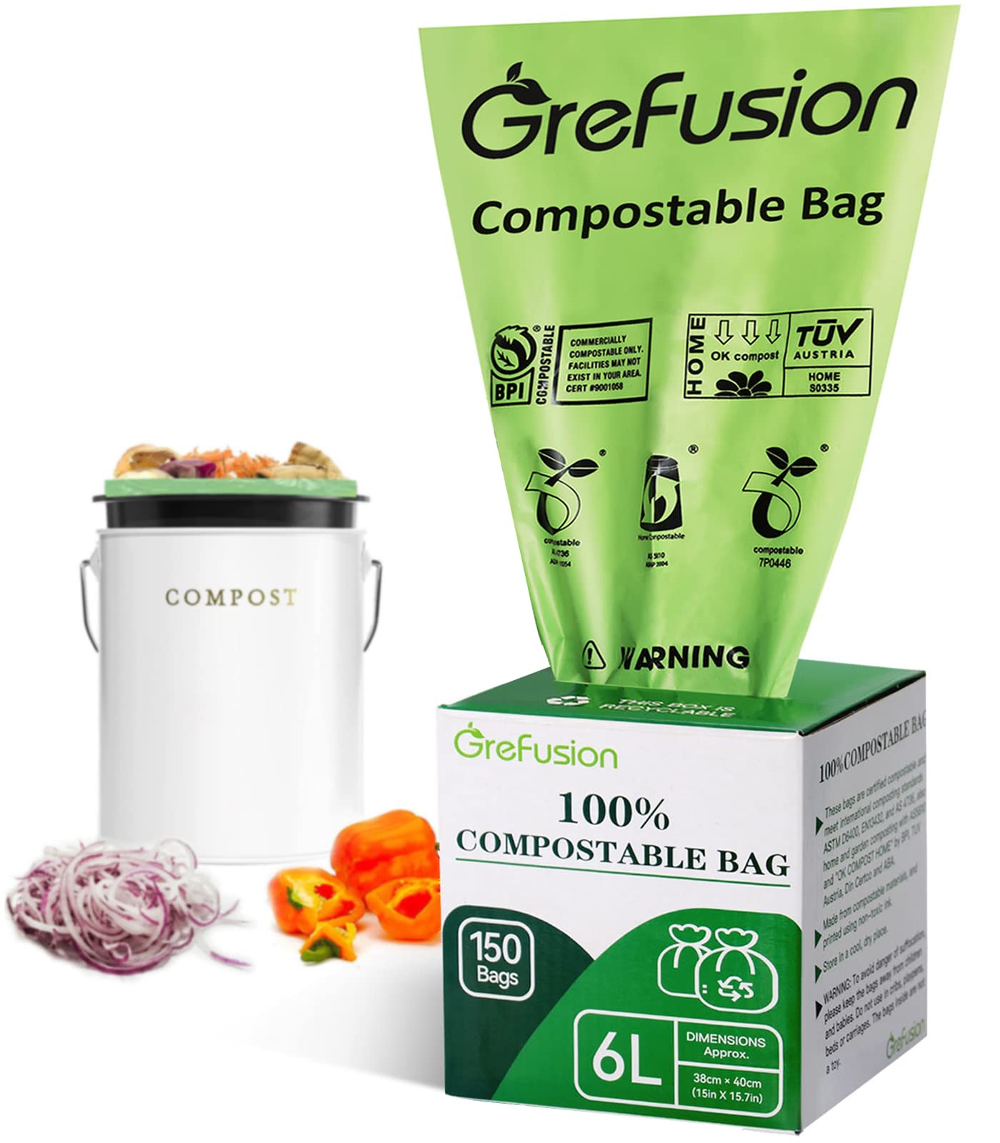 GreFusion Compostable Caddy Liners, 6 Litre x 150 Bags