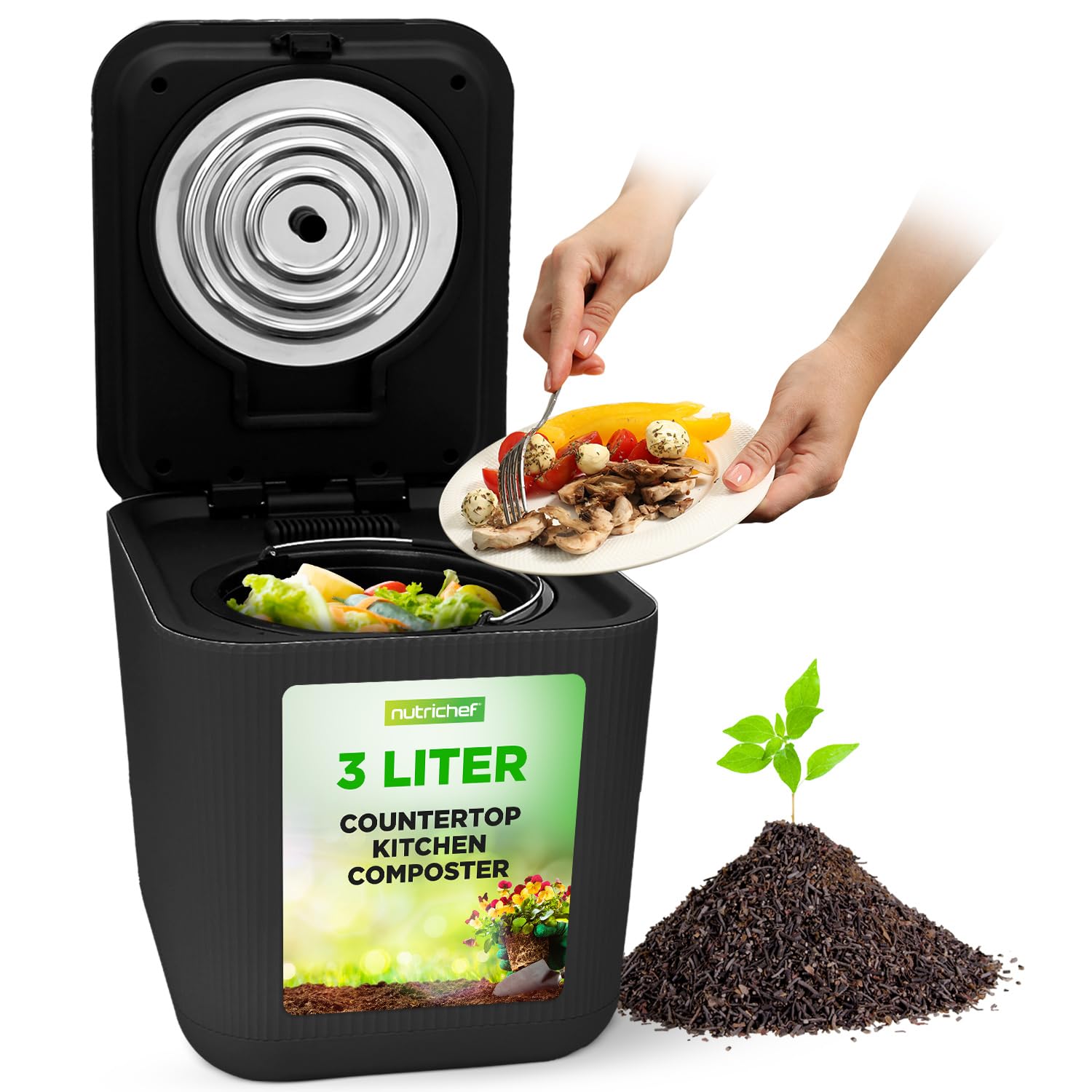 Nutrichef Electric Food Waste Composter 3L (Grey)