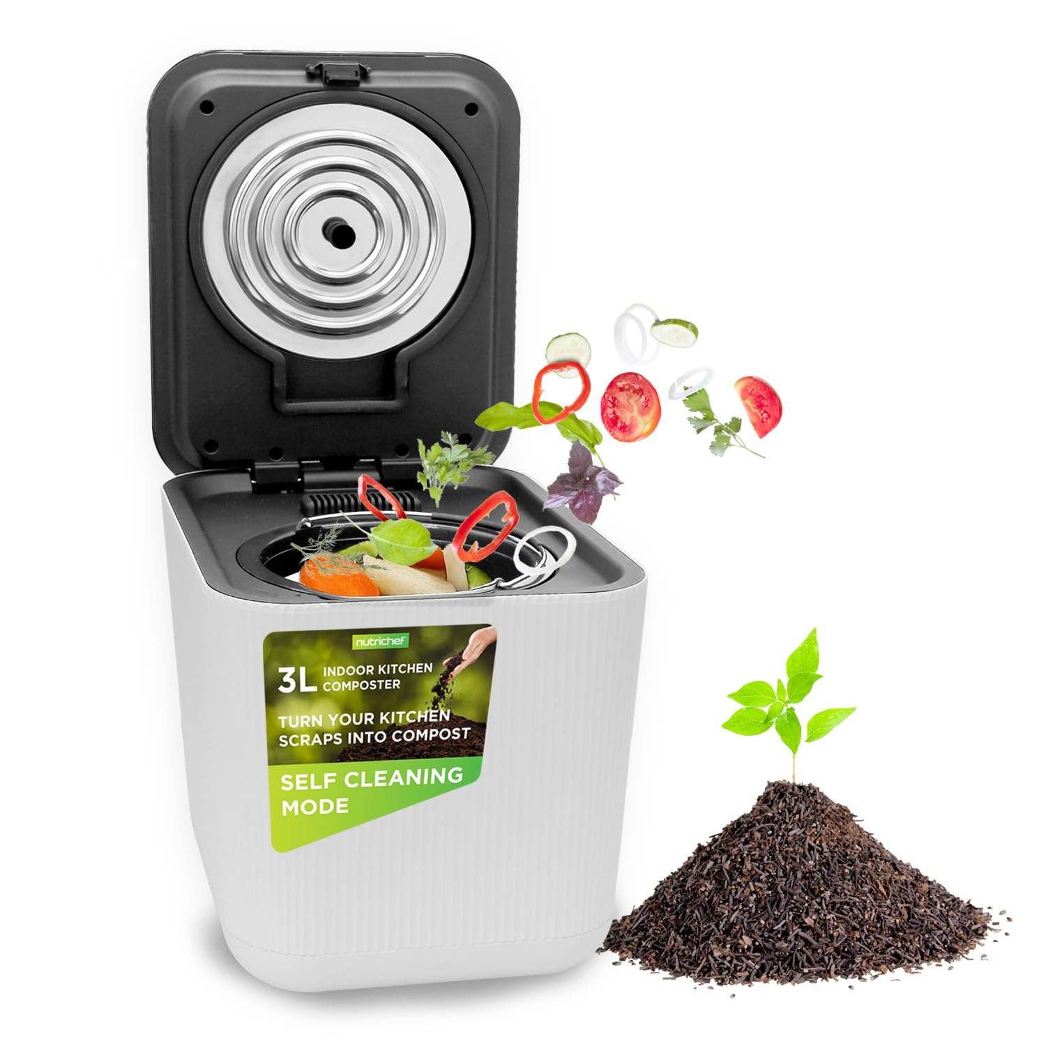 Nutrichef 3L Electric Kitchen Composter, White