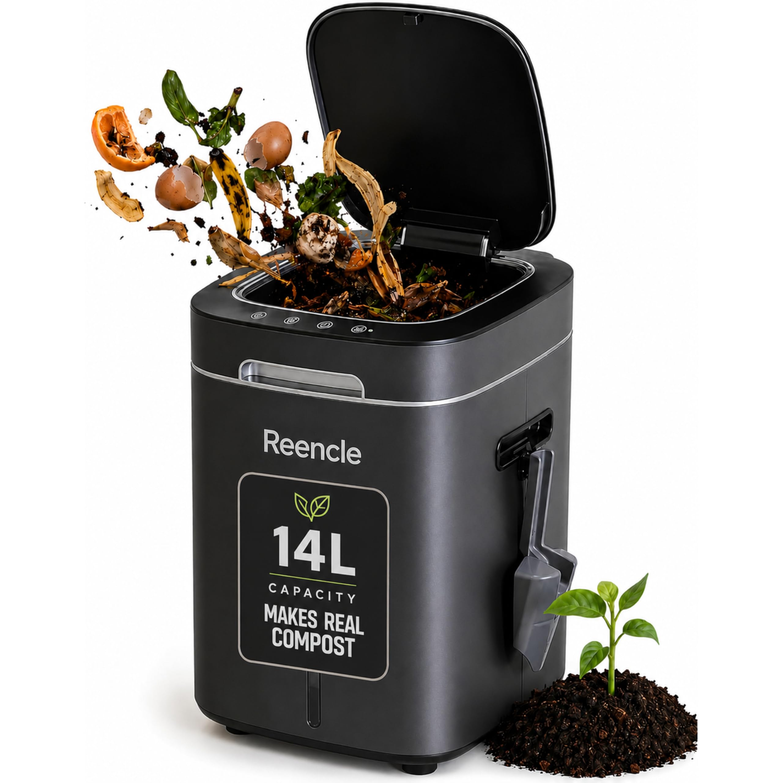 Reencle Home Composter, 14L XL Family Size (microbial, real compost)