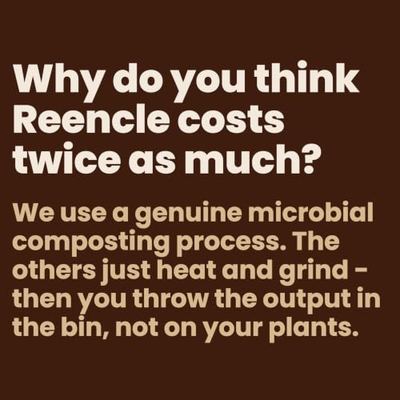 Reencle electric composter shown with its carbon filter, compost starter pack and shovel included in the box